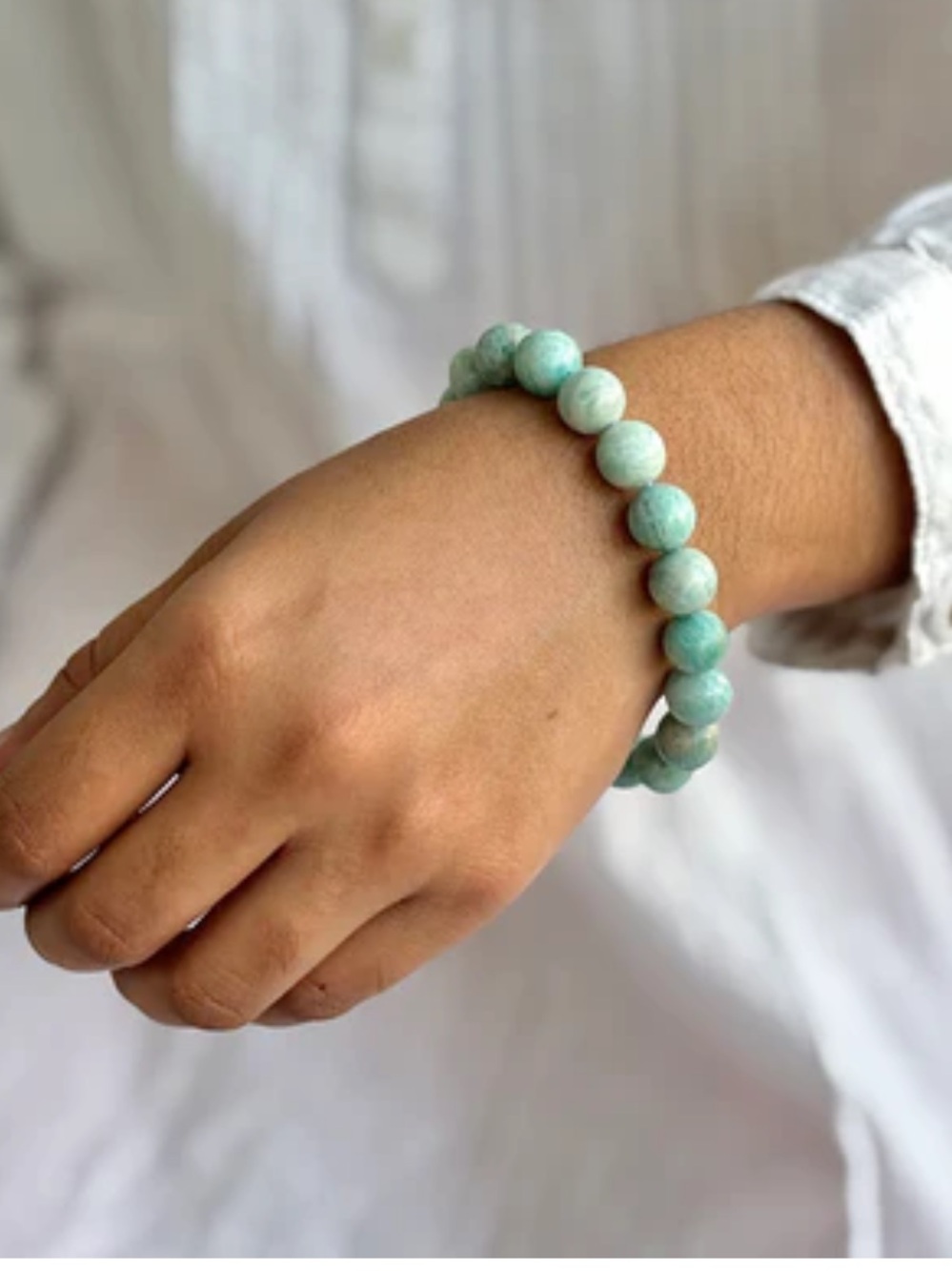 #2525**Confidence Amazonite Beaded Stretch Bracelet - Natural Handmade Jewelry - Picture 3 of 16